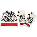 Empire Cove Winter Set Knit Leopard Striped Beanie and Touch Screen Gloves Gift Set-Ivory-