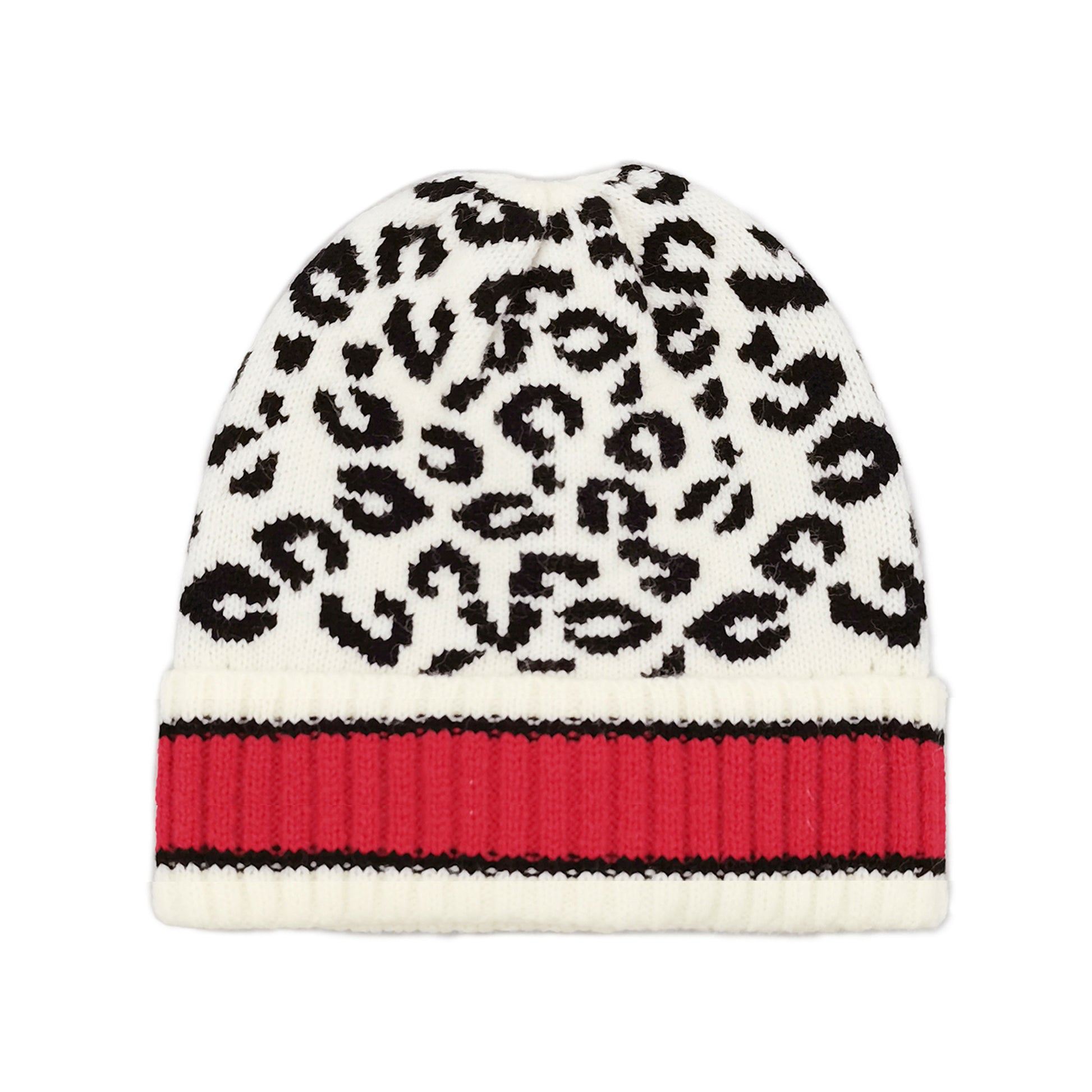 Empire Cove Winter Knit Leopard Striped Beanie-Black-