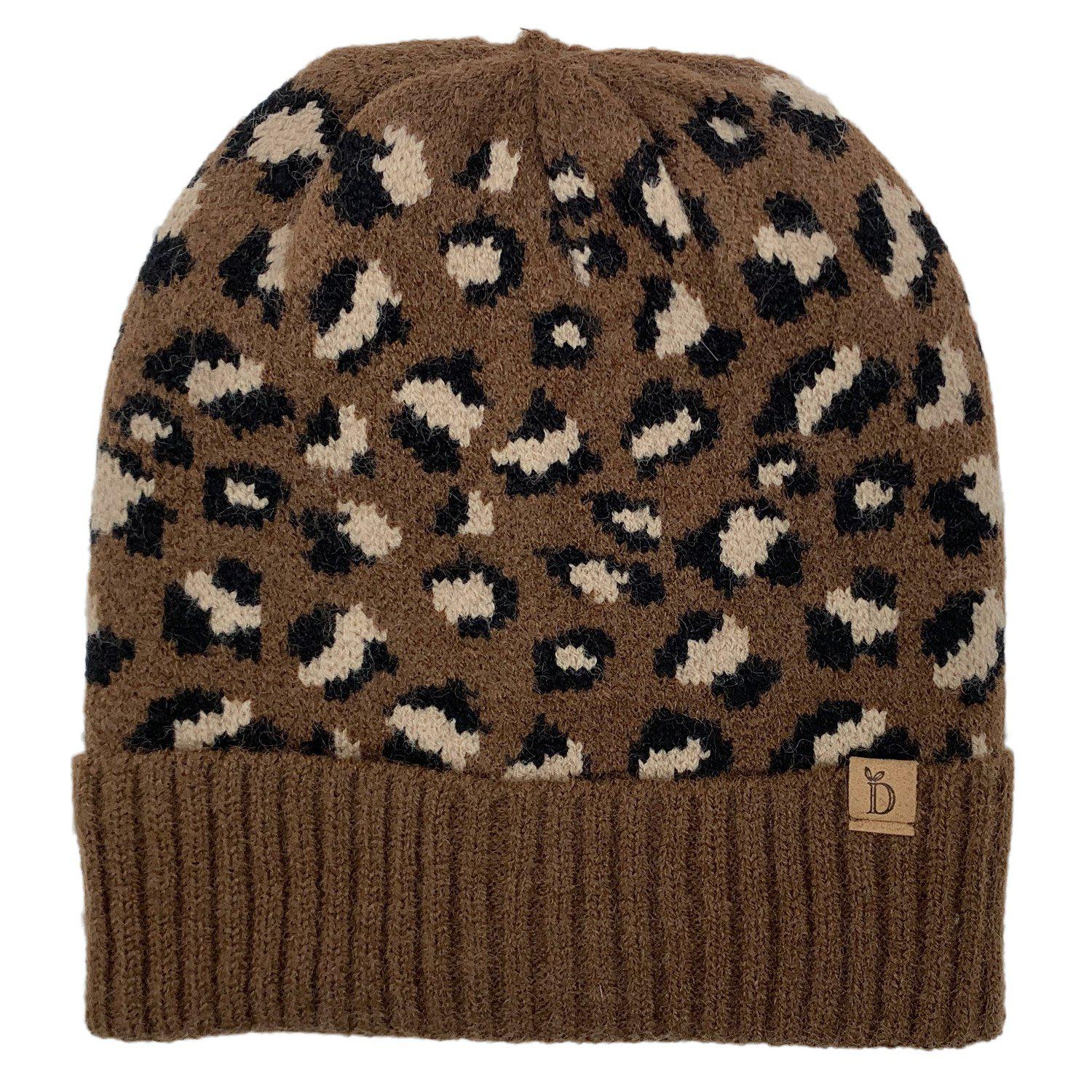 Empire Cove Winter Knit Ribbed Leopard Cuff Beanie-Mustard-