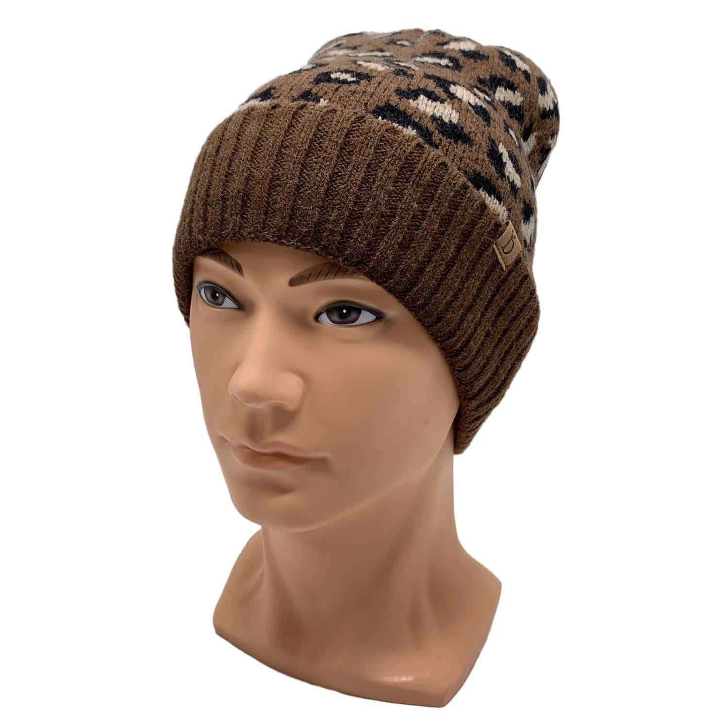 Empire Cove Winter Knit Ribbed Leopard Cuff Beanie-Mustard-