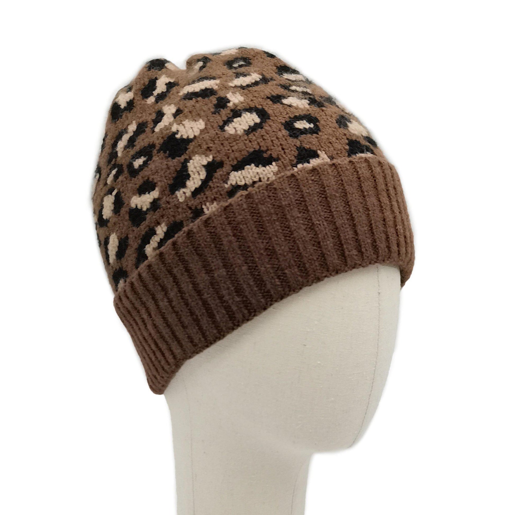 Empire Cove Winter Knit Ribbed Leopard Cuff Beanie-Mustard-