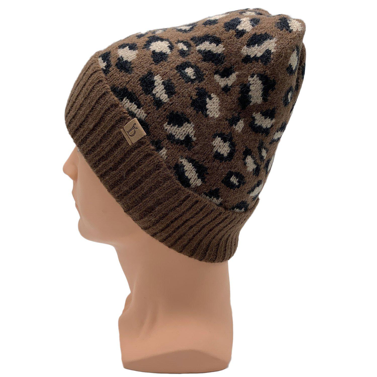 Empire Cove Winter Knit Ribbed Leopard Cuff Beanie-Mustard-