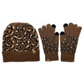 Empire Cove Winter Set Knit Ribbed Leopard Cuff Beanie and Touch Screen Gloves Gift Set-Brown-