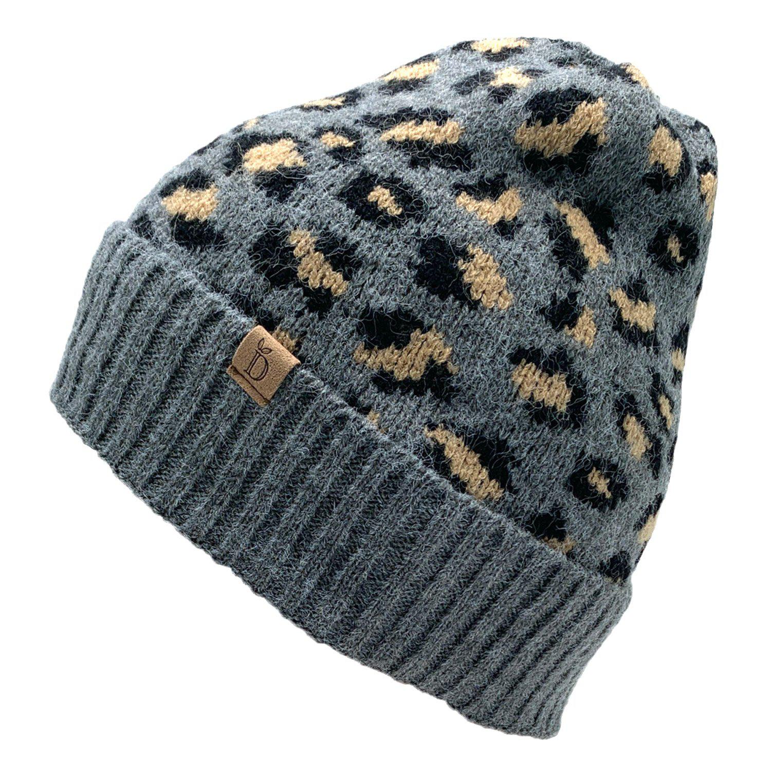 Empire Cove Winter Knit Ribbed Leopard Cuff Beanie-Mustard-