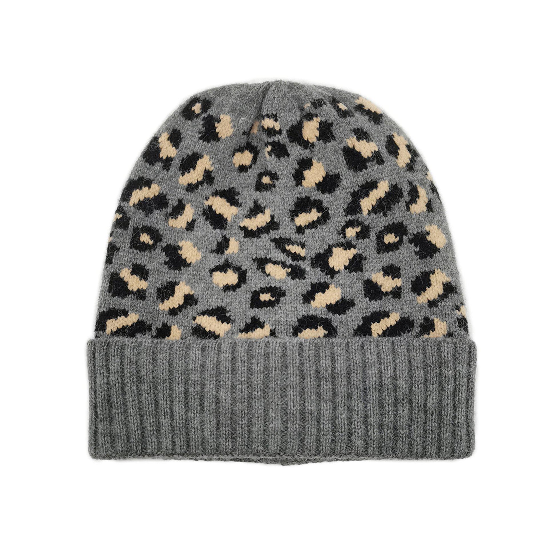 Empire Cove Winter Knit Ribbed Leopard Cuff Beanie-Mustard-