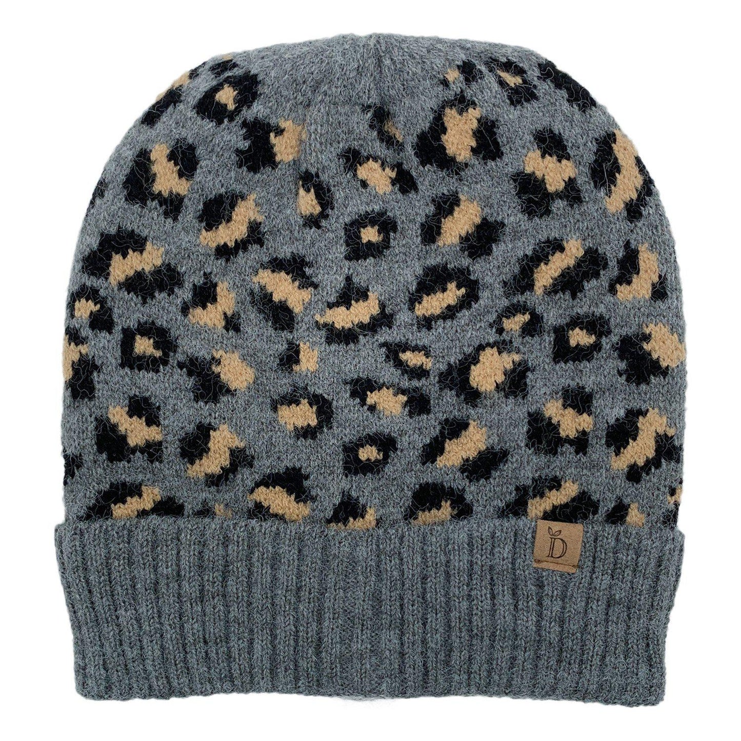 Empire Cove Winter Set Knit Ribbed Leopard Cuff Beanie and Touch Screen Gloves Gift Set-Black-
