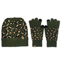 Empire Cove Winter Set Knit Ribbed Leopard Cuff Beanie and Touch Screen Gloves Gift Set-Olive-