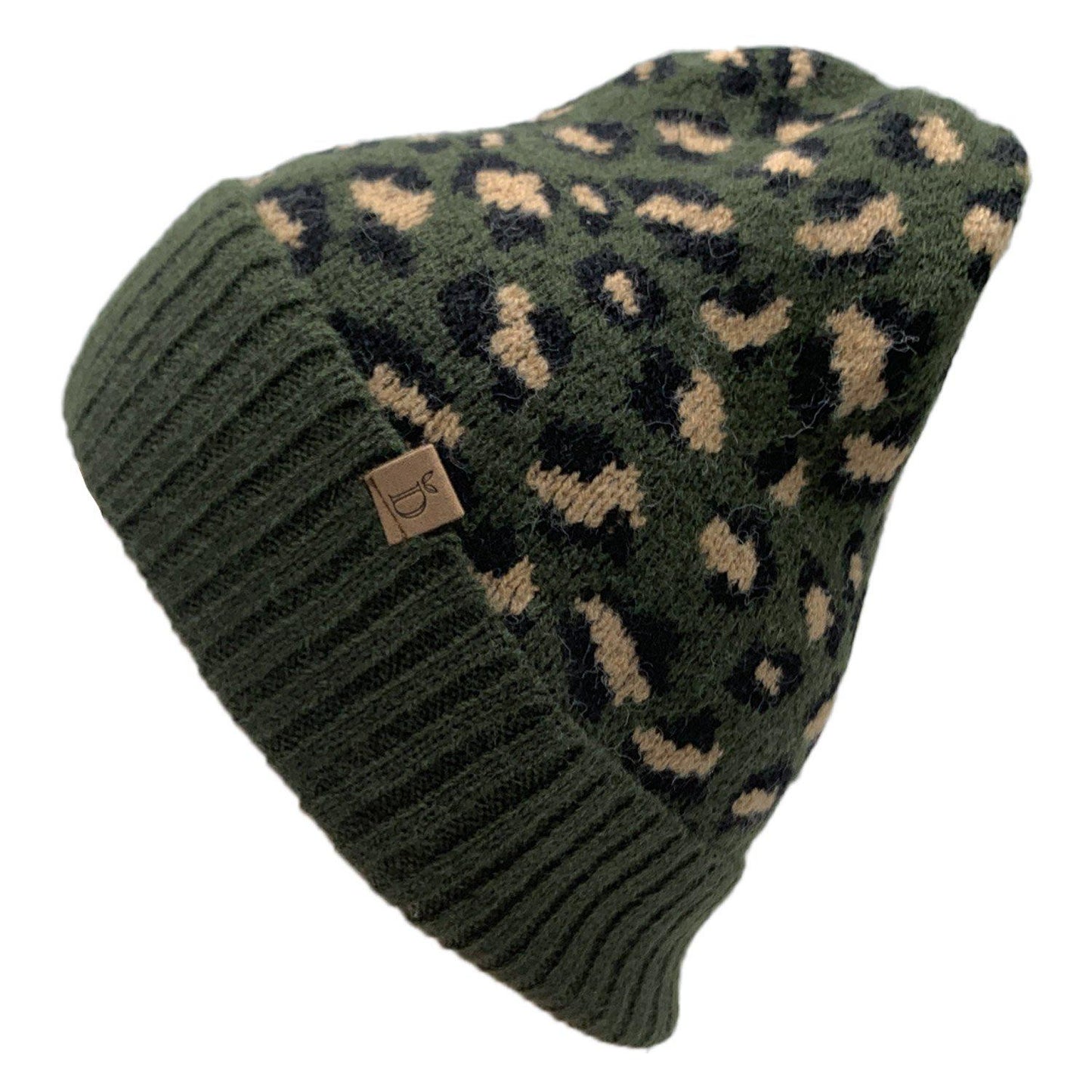 Empire Cove Winter Set Knit Ribbed Leopard Cuff Beanie and Touch Screen Gloves Gift Set-Black-