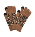 Empire Cove Winter Knit Ribbed Leopard Touch Screen Gloves-Brown-