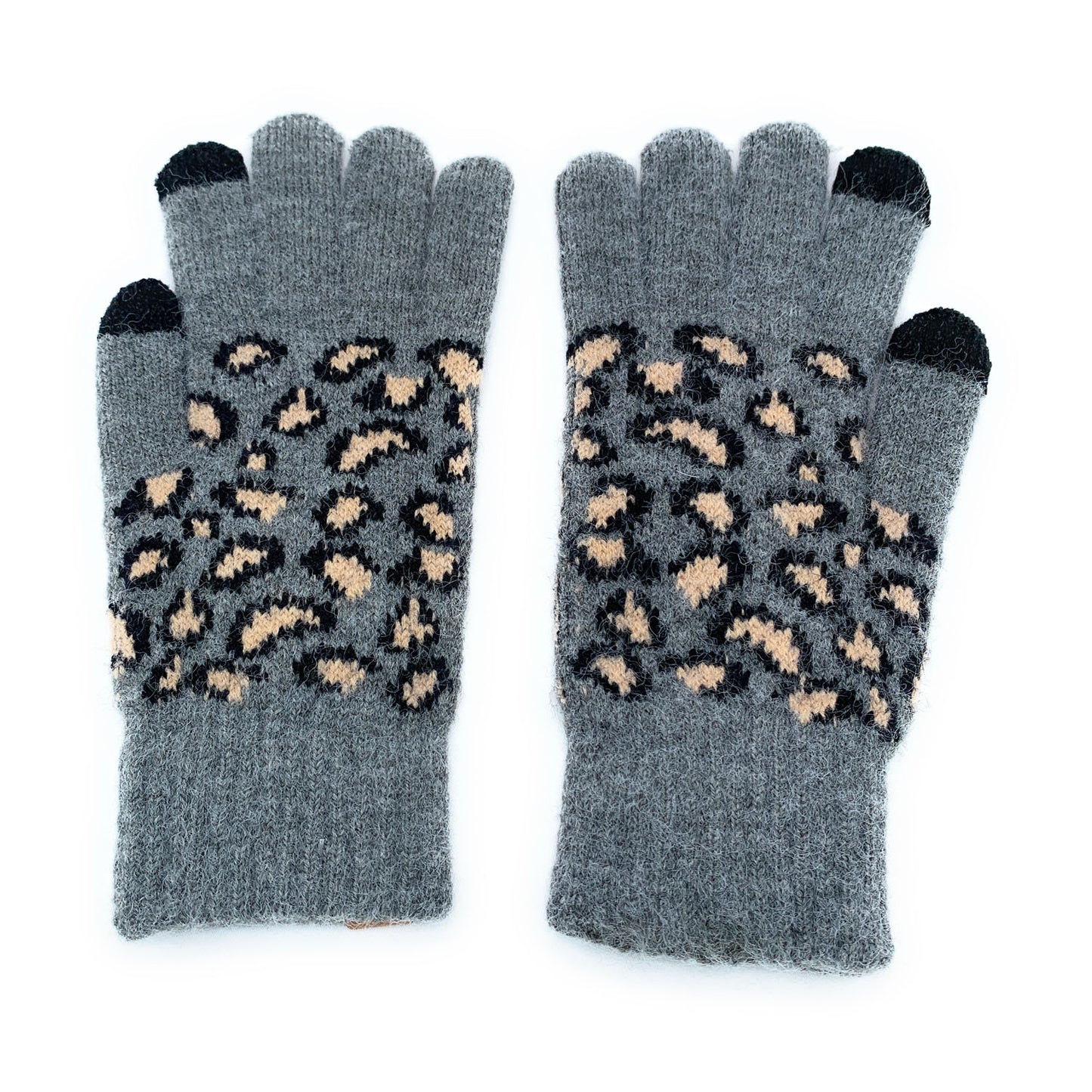 Empire Cove Winter Knit Ribbed Leopard Touch Screen Gloves-Black-