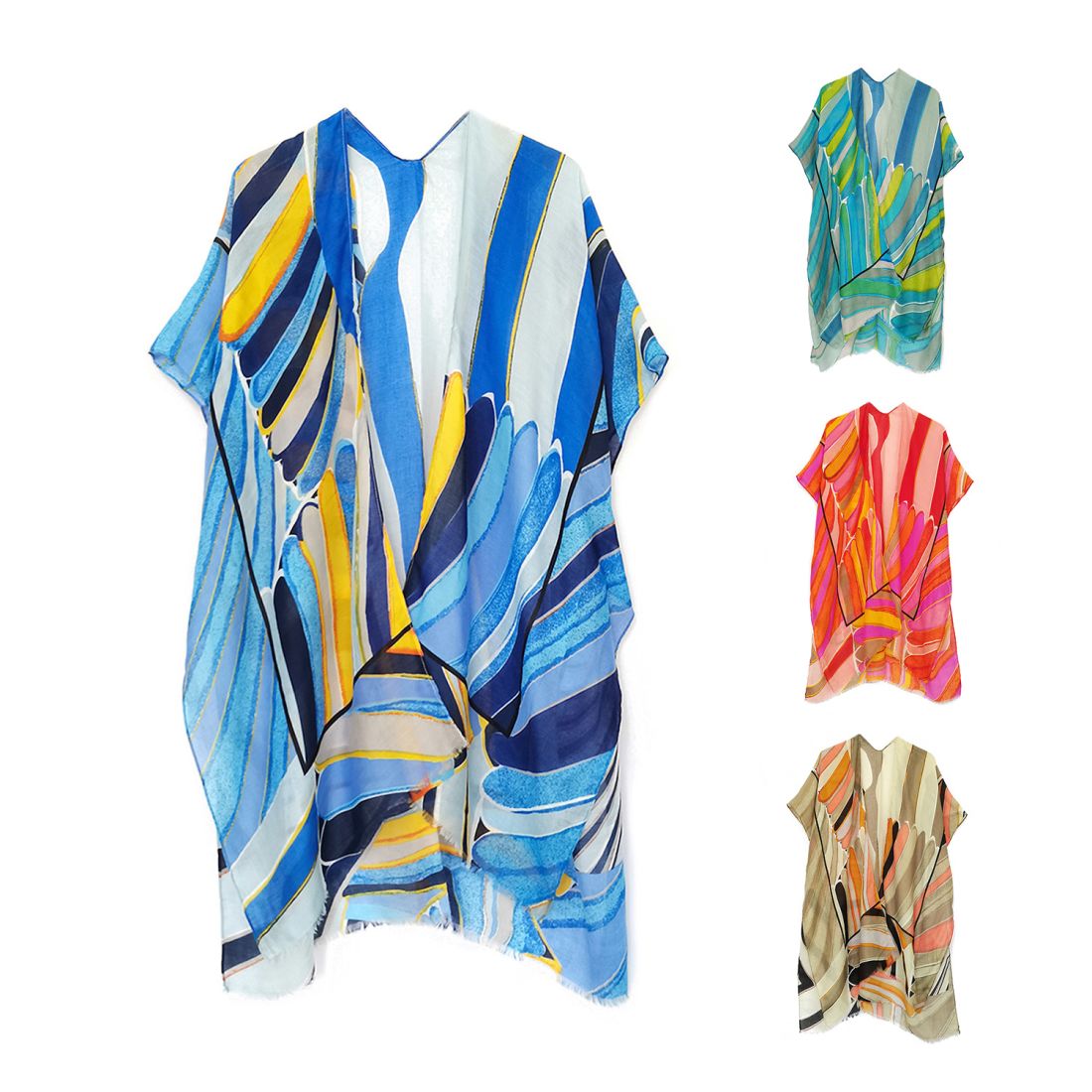 Empire Cove Womens Abstract Print Kimono Shawl Wraps Beach Cover Ups Summer-Blue-