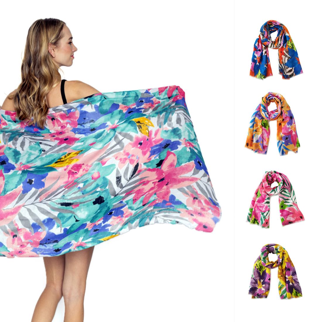 Empire Cove Womens Scarf Scarves Wraps Watercolor Floral Sarong Beach Cover Ups-Turquoise-