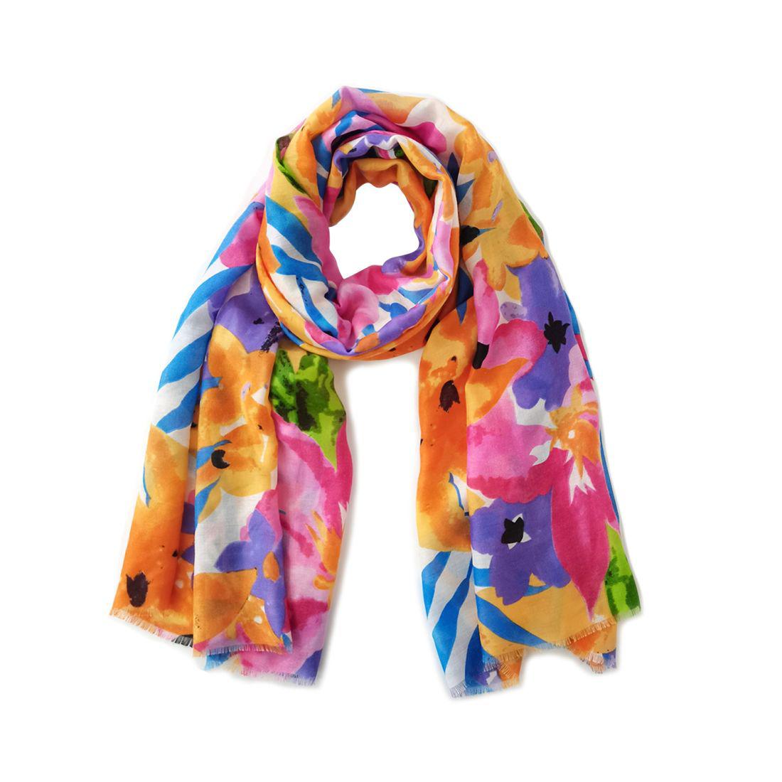 Empire Cove Womens Scarf Scarves Wraps Watercolor Floral Sarong Beach Cover Ups-Fuchsia-