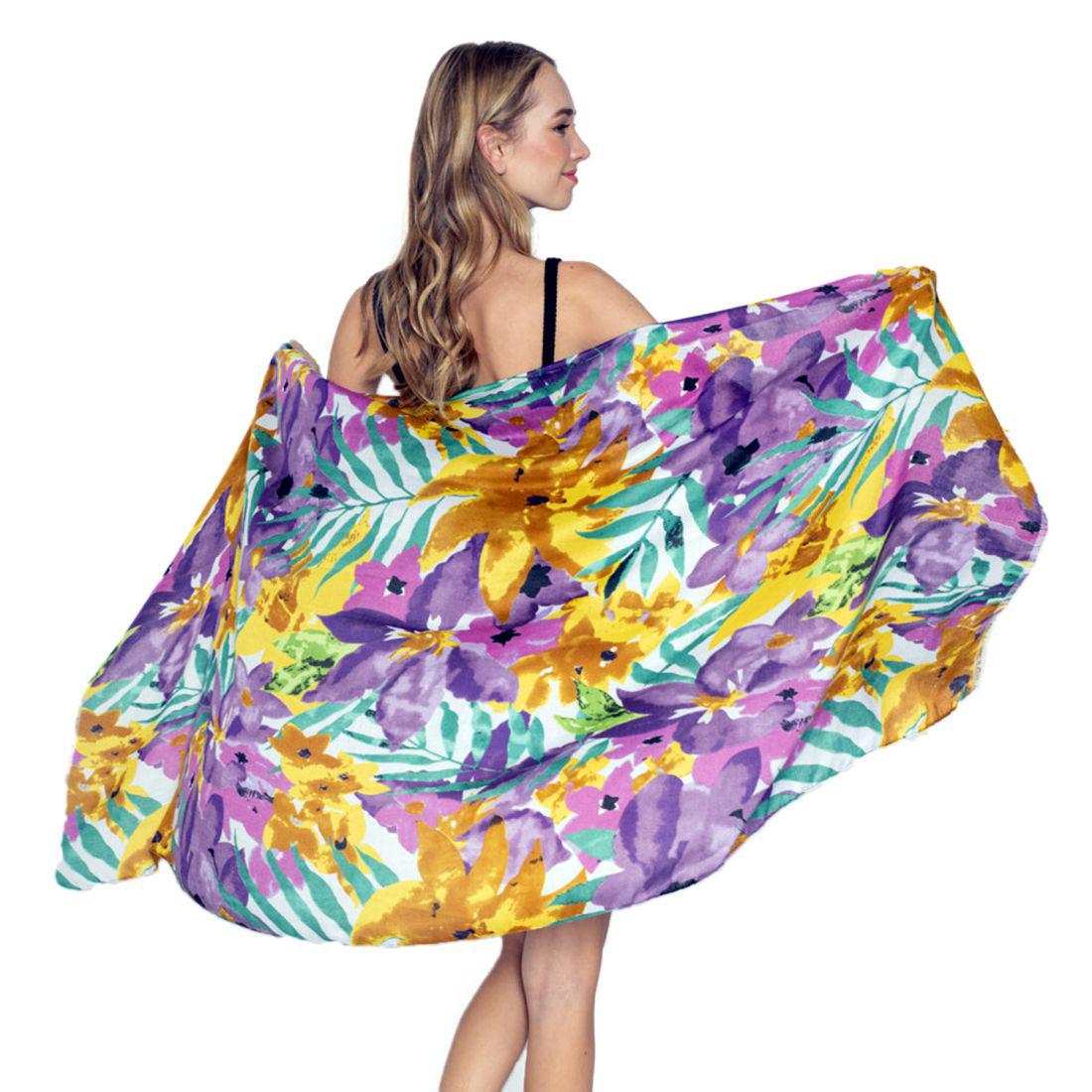 Empire Cove Womens Scarf Scarves Wraps Watercolor Floral Sarong Beach Cover Ups-Turquoise-
