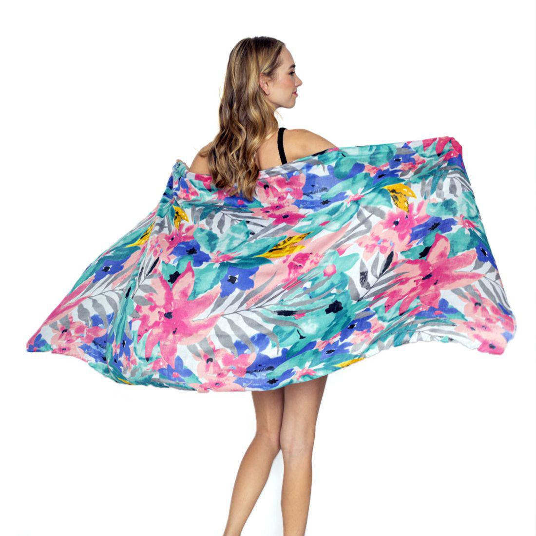 Empire Cove Womens Scarf Scarves Wraps Watercolor Floral Sarong Beach Cover Ups-Turquoise-