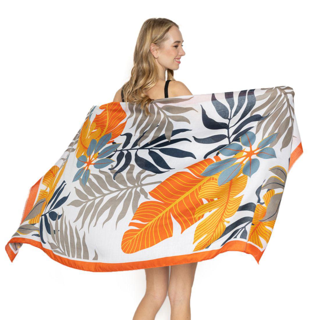 Empire Cove Womens Scarf Scarves Wraps Tropical Palm Trees Sarong Beach Cover Ups-Orange-