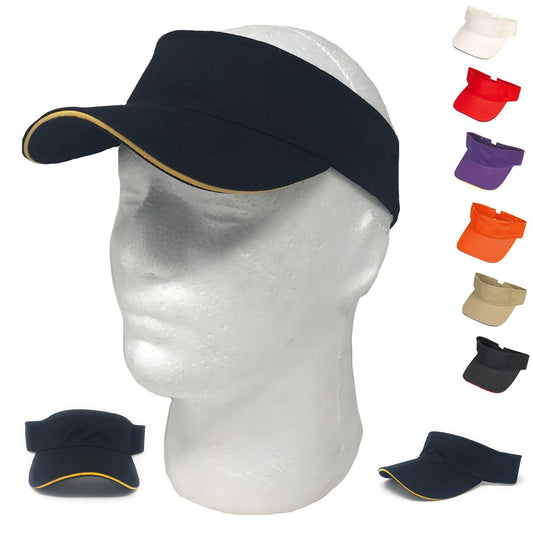 1 Dozen Washed Sandwich Cotton Sun Beach Visors Gold Wholesale Lot Bulk-