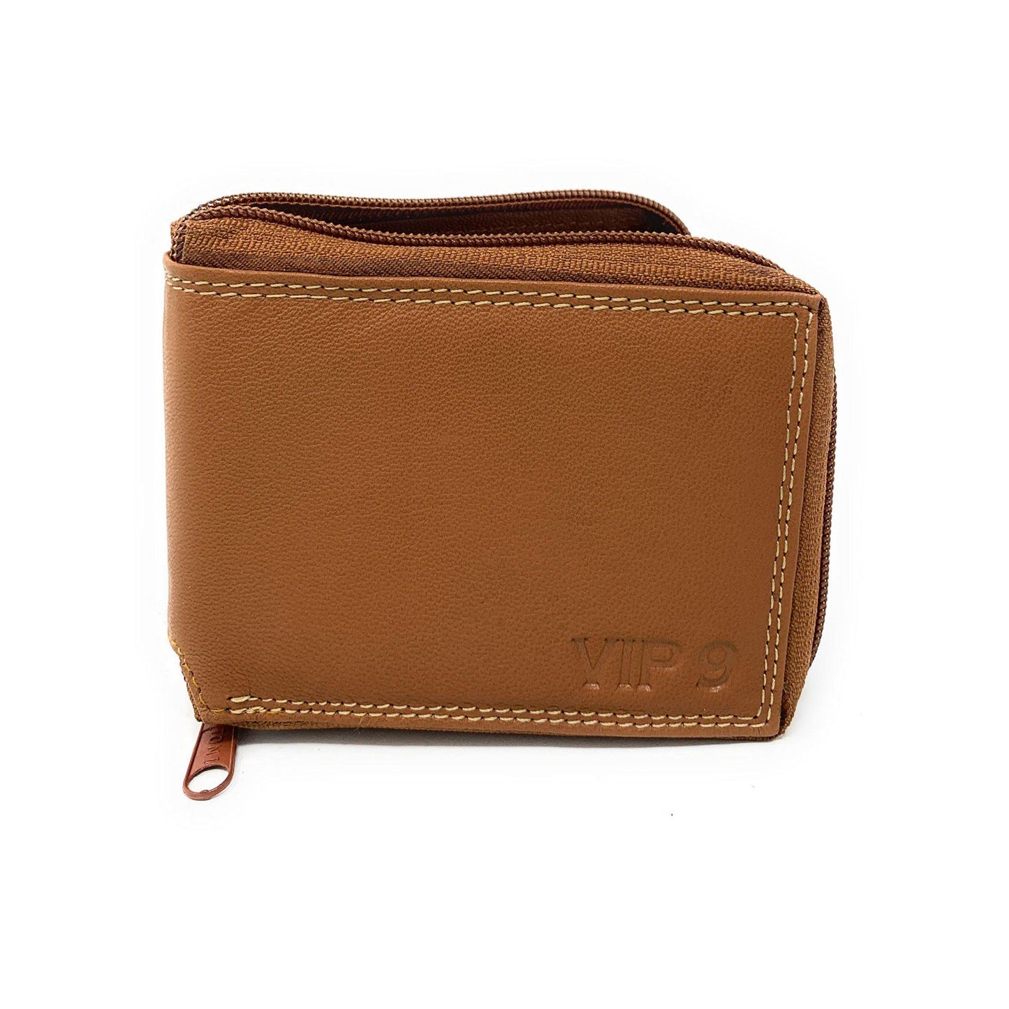 Empire Cove VIP Classic Genuine Leather Slim Bifold Wallets Zippered Flip Up ID-Black-