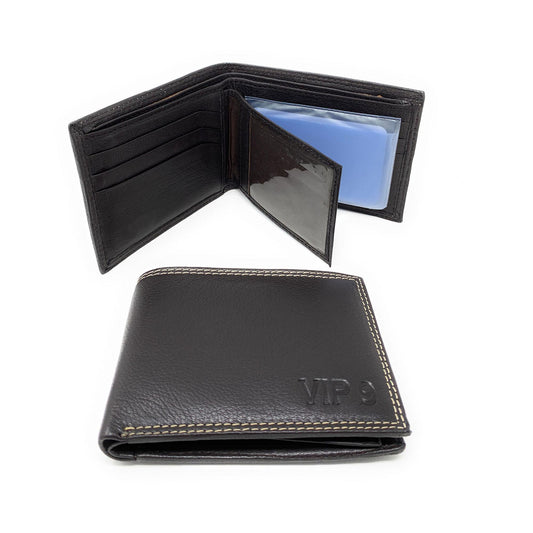 Empire Cove VIP Classic Genuine Leather Slim Bifold Wallets Side Flip ID-Black-