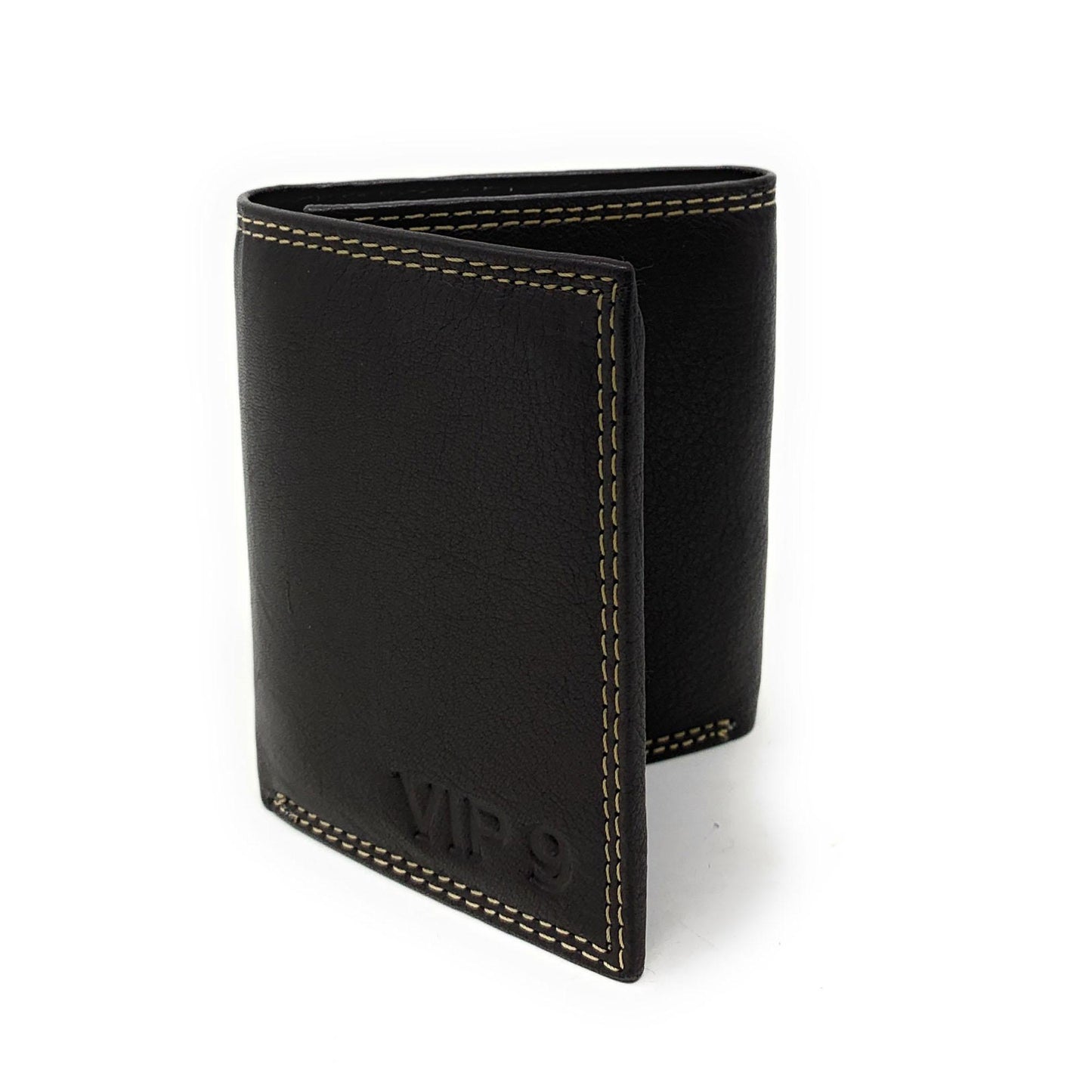 Empire Cove VIP Classic Genuine Leather Slim Trifold Wallets Cash Card ID Slots-Black-