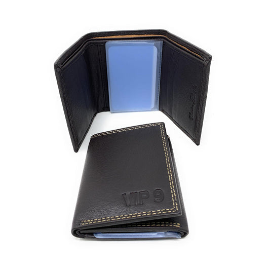 Empire Cove VIP Classic Genuine Leather Slim Trifold Wallets Cash Card ID Slots-Black-