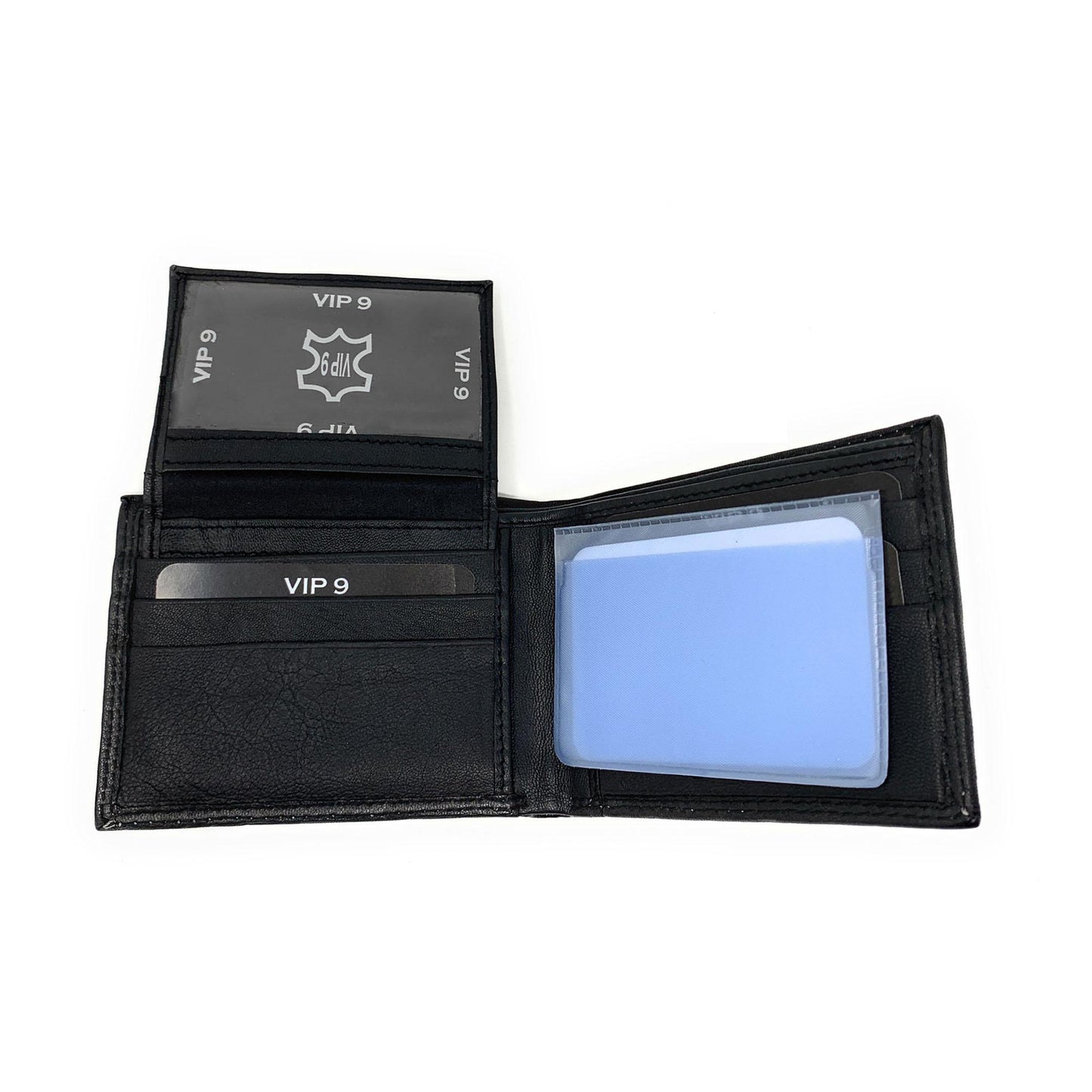 Empire Cove VIP Classic Genuine Leather Slim Bifold Wallets Inside Flip Up ID-Black-