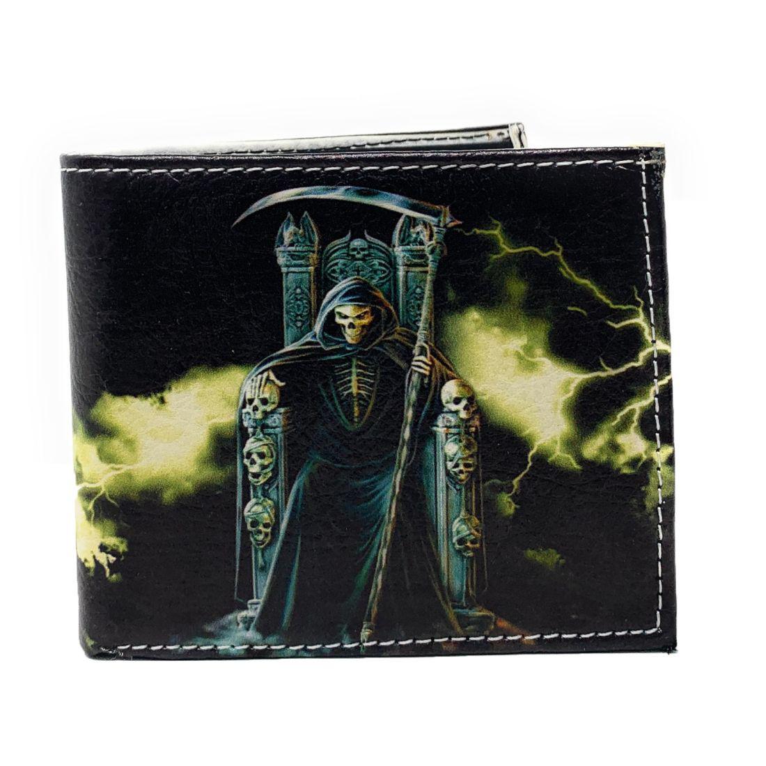 Gothic Skull Grim Reaper Bifold Wallets In Gift Box Mens Womens-White Skull-