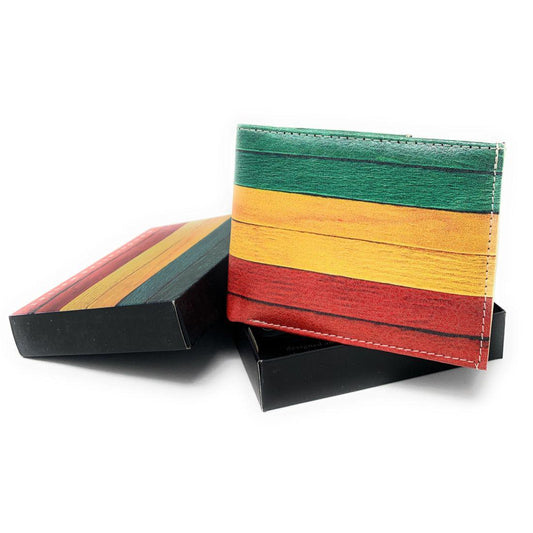 Jamaican Rasta Trifold Wallets In Gift Box Mens Womens Kids-Wood Grain Rasta-