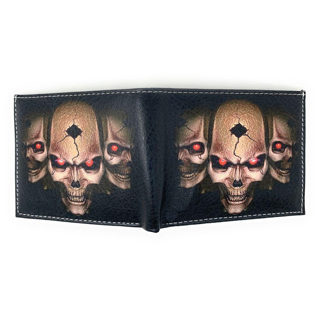 Gothic Skull Grim Reaper Bifold Wallets In Gift Box Mens Womens-White Skull-