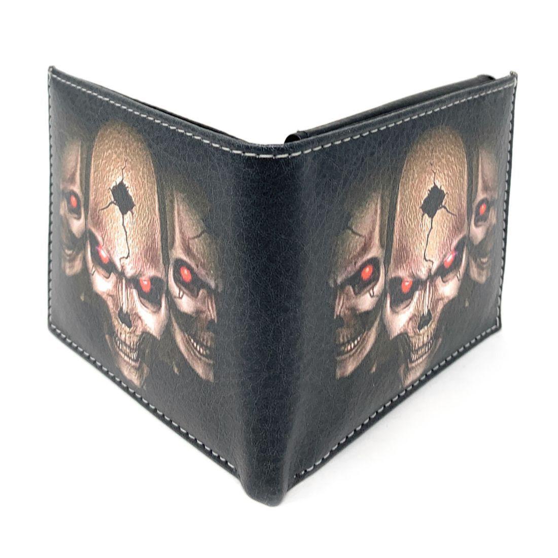 Gothic Skull Grim Reaper Bifold Wallets In Gift Box Mens Womens-White Skull-