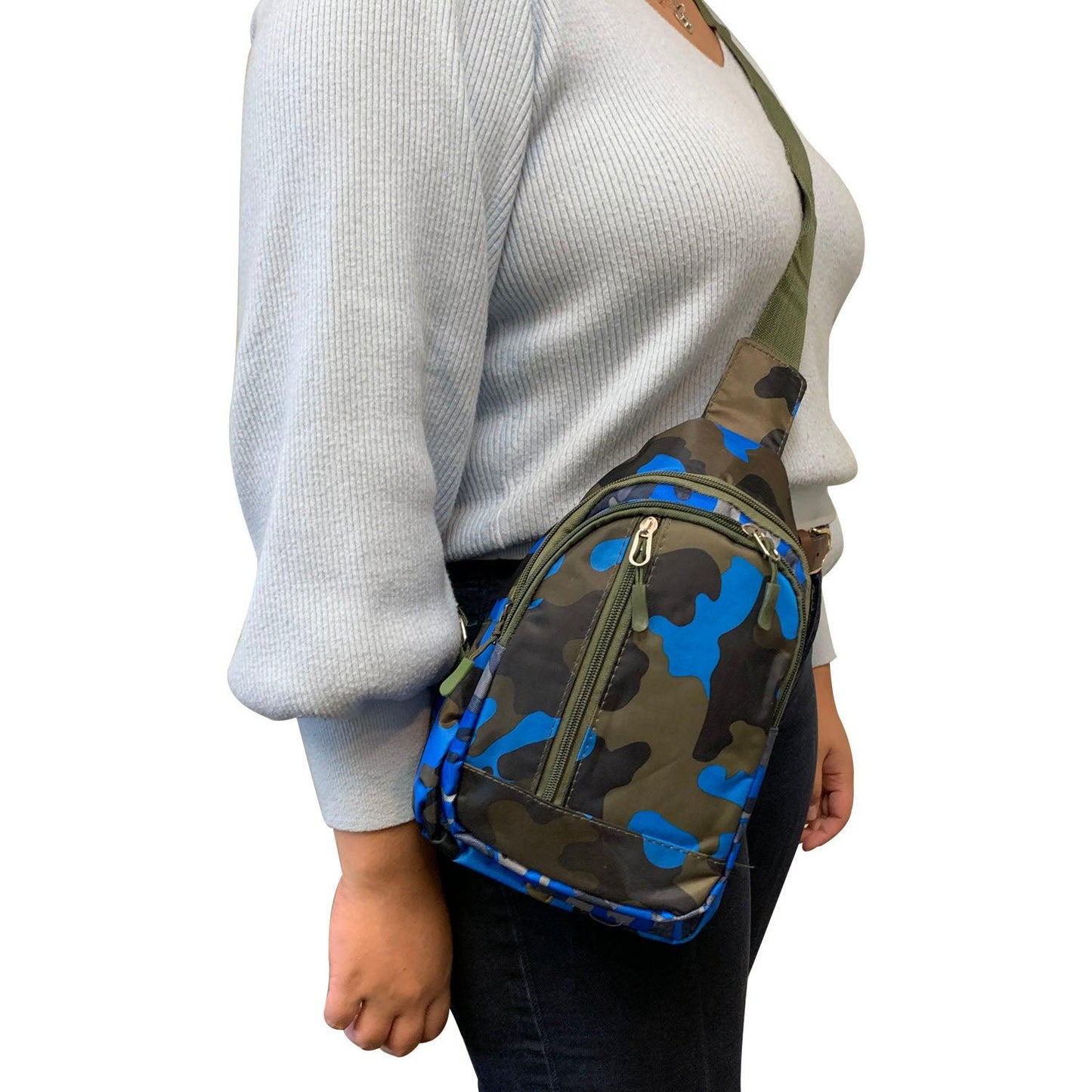 Empire Cove Camo Chest Crossbody Sling Shoulder Bag Backpack-Blue-