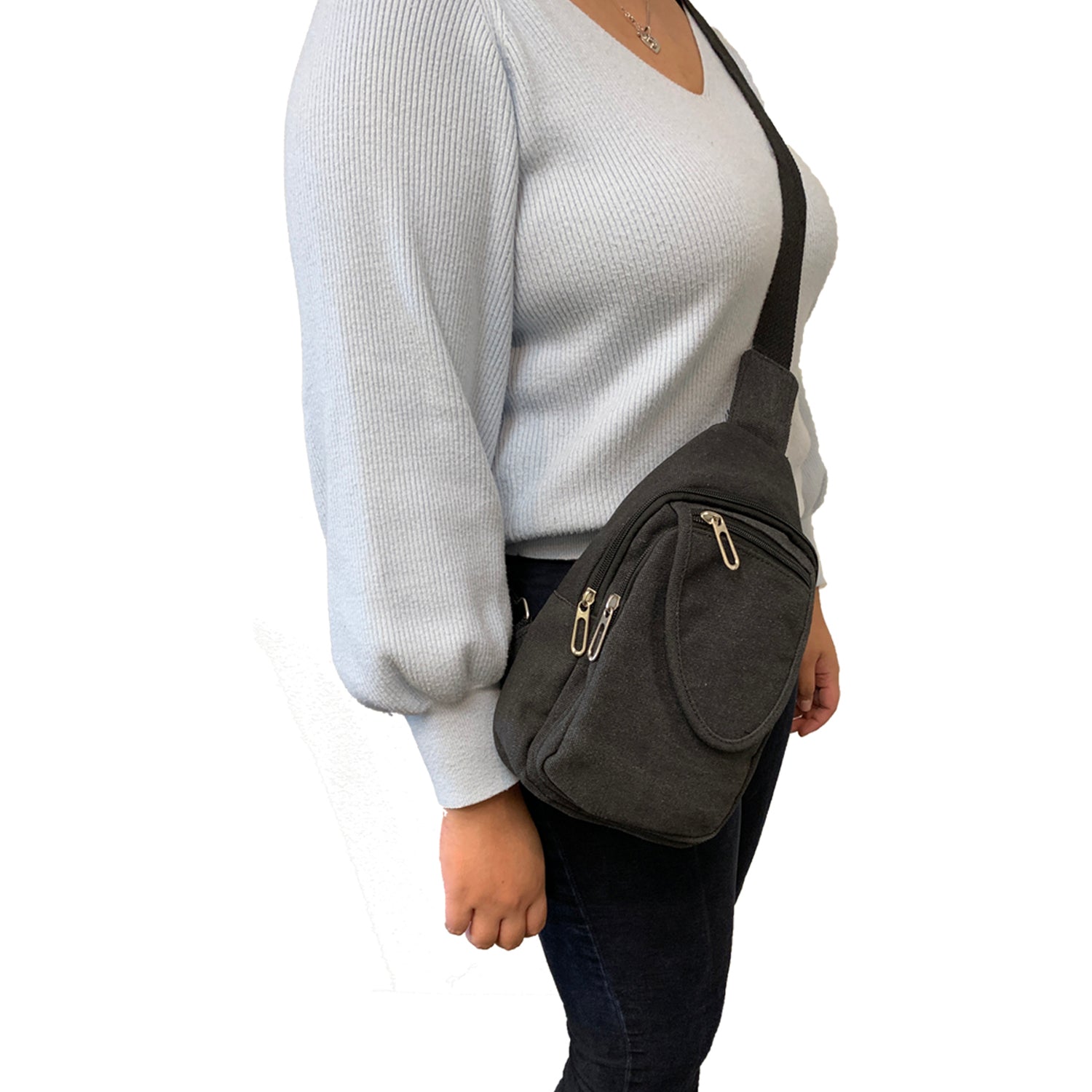 Empire Cove Canvas Cotton Crossbody Sling Bag Backpack Chest Shoulder Bag-Black-