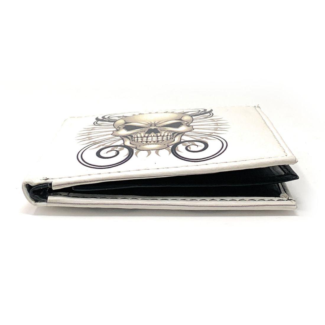 Gothic Skull Grim Reaper Bifold Wallets In Gift Box Mens Womens-White Skull-