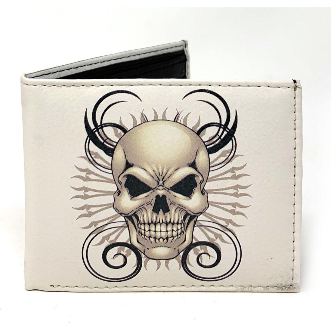 Gothic Skull Grim Reaper Bifold Wallets In Gift Box Mens Womens-White Skull-