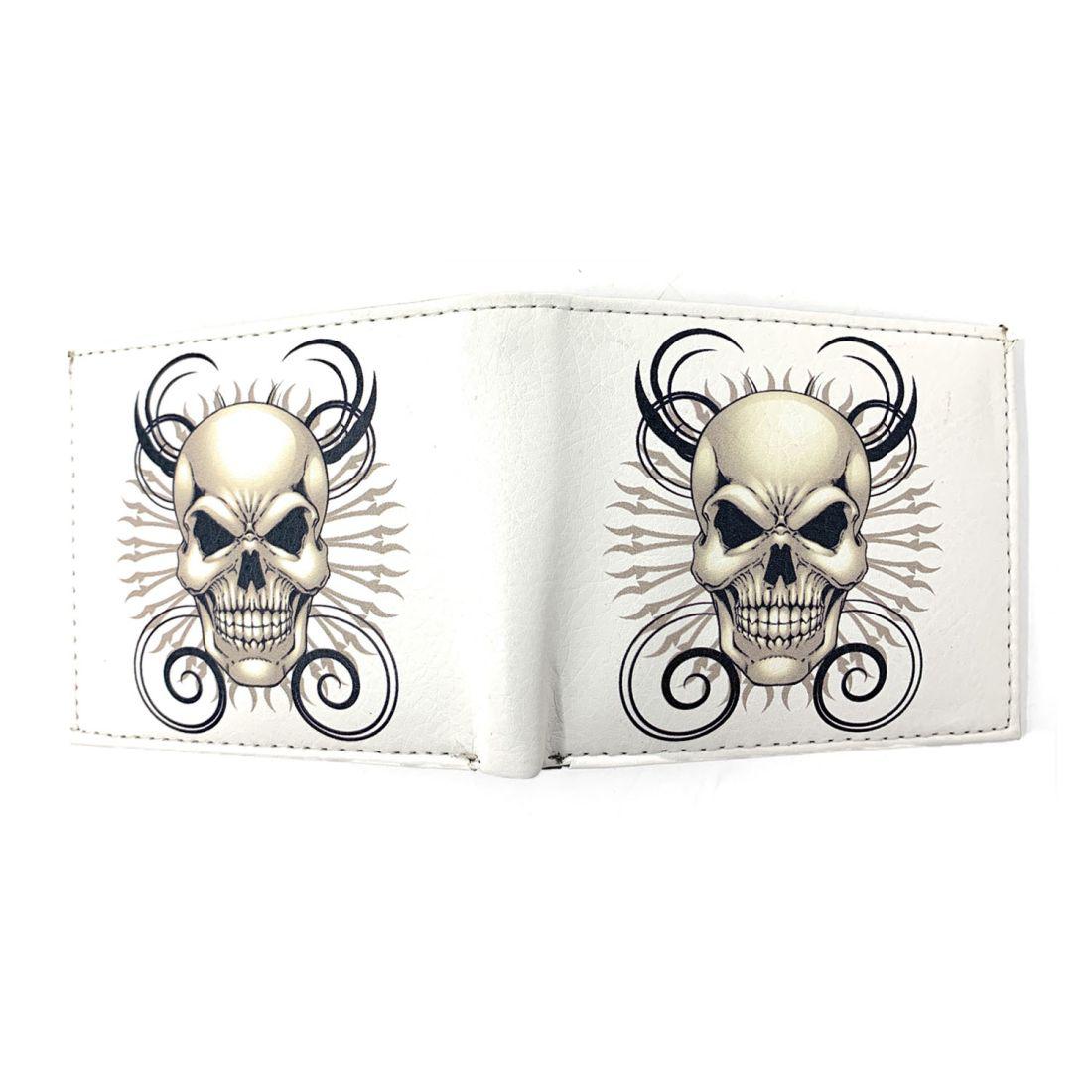 Gothic Skull Grim Reaper Bifold Wallets In Gift Box Mens Womens-White Skull-