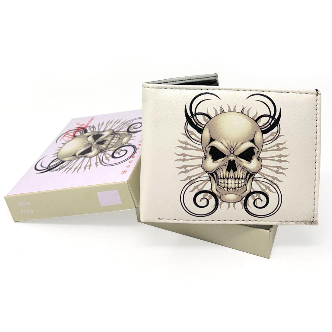 Gothic Skull Grim Reaper Bifold Wallets In Gift Box Mens Womens-White Skull-