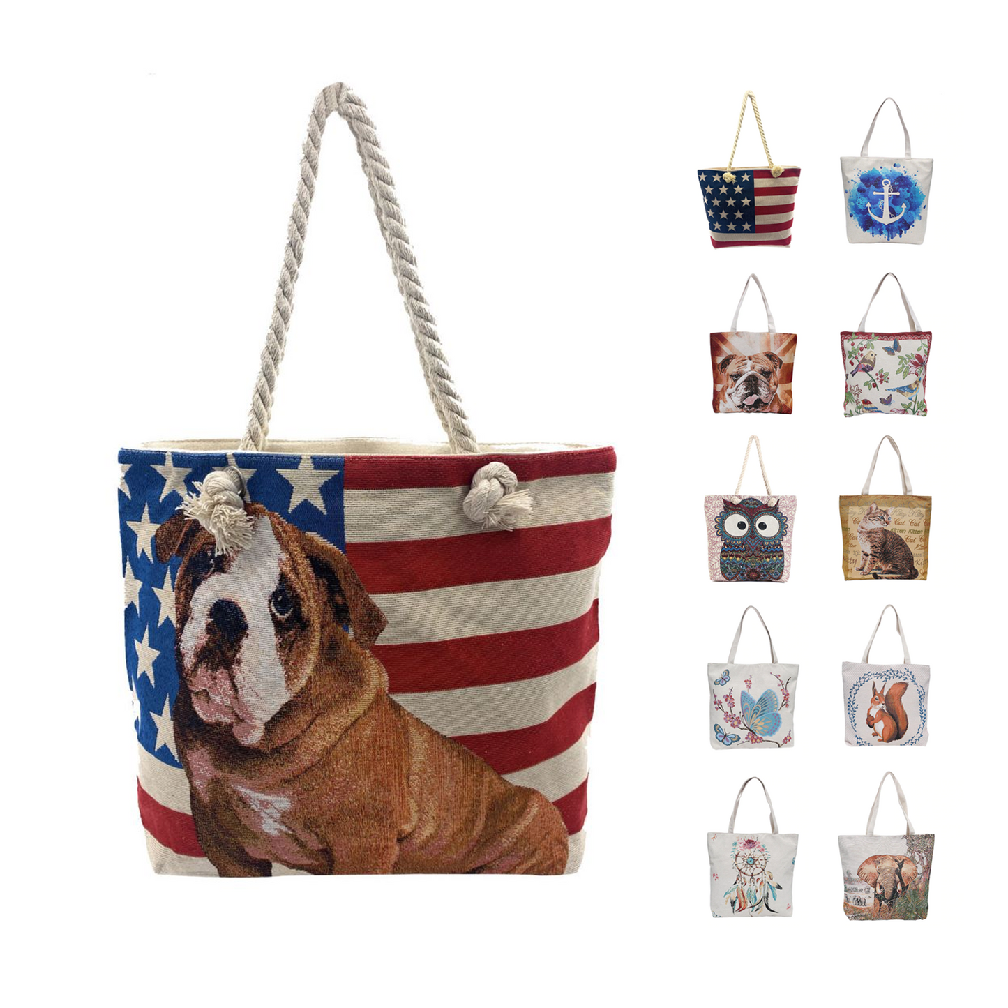 Empire Cove Designer Printed Cotton Canvas Tote Bags Reusable Beach Shopping-Dog Print-