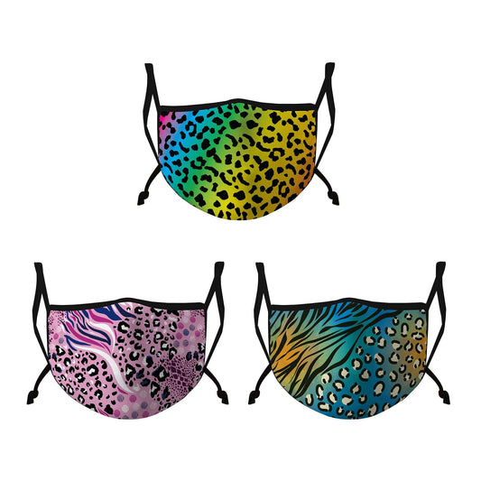 Casaba 3 Pack Face Masks Animal Leopard Prints Fashion Cotton Poly Adjustable Washable Reusable Double Layer Pocket Filter-