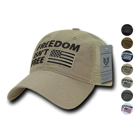 Freedom Is Not Free Patriotic USA Flag Trucker Cotton Baseball Caps Hats-FIF-Black-