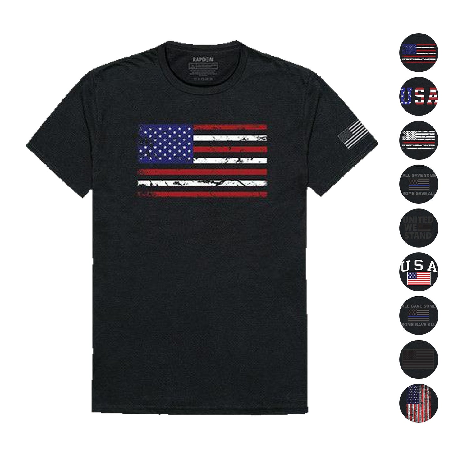 USA Flag Patriotic United We Stand Thin Red Line Freedom Cotton T-Shirts-Red/Blue/White Flag1-Regular-Small