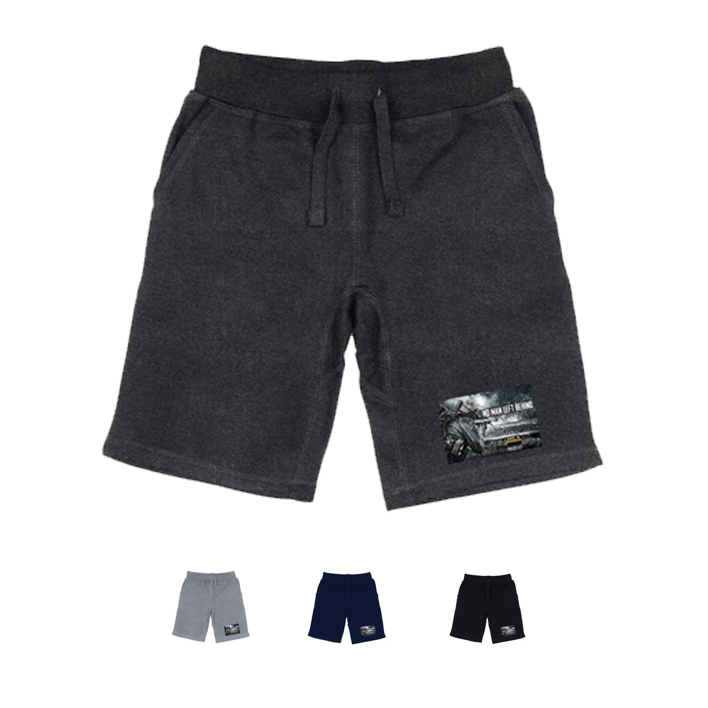 RAPDOM TS6 Fleece Gym Shorts Patriotic Military No Men Left Behind-Black-Small-