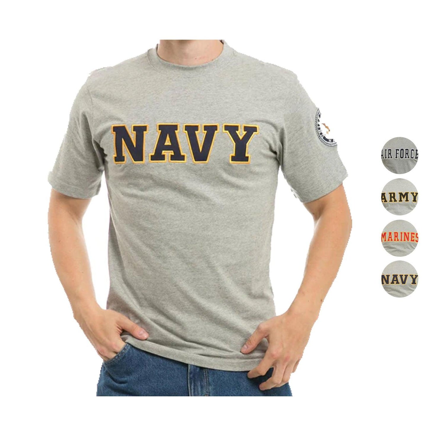 US Patriotic Military Army Navy Air Force Marines Law Enforcement Logo T-Shirts-Air Force - Heather Grey-Large-R17