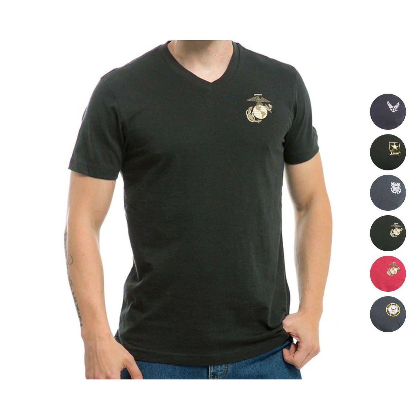Rapid Dominance US Patriotic Military V-Neck Army Air Force Coast Guard Marines Navy T-Shirts-Air Force - Navy-Regular-Small
