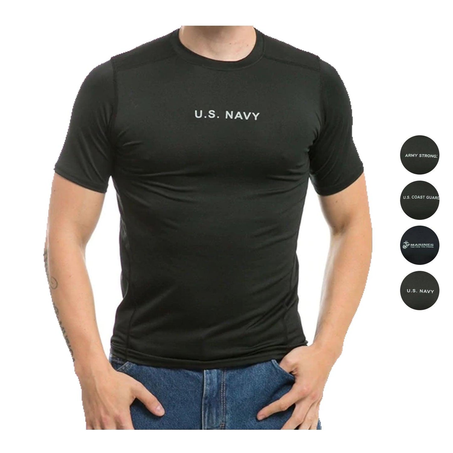 US Military Army Air Force Navy Training Workout Muscle Anti-Microbial T-Shirts-Army - Black-Small-S30