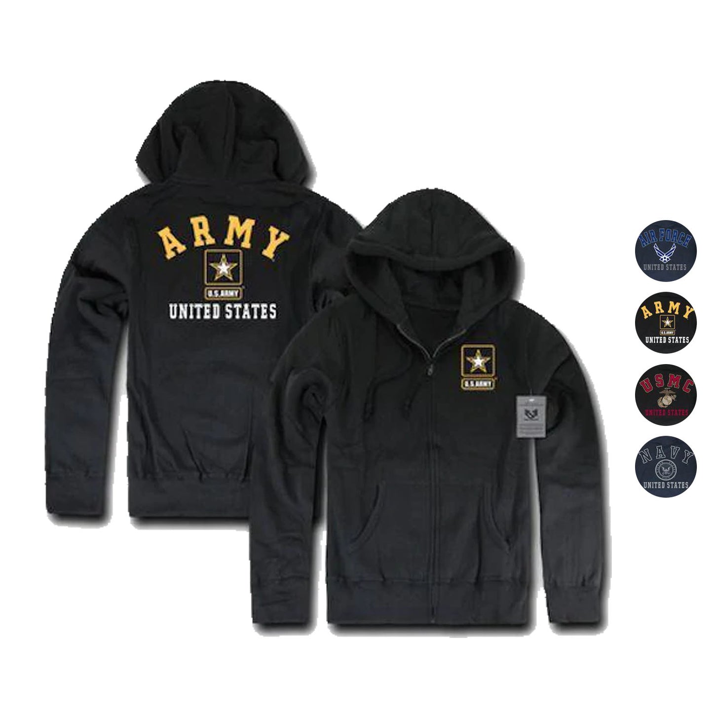 Full Zip Fleece Hoodie Sweatshirt Jacket US Military Navy Air Force Army Marines-Air Force - Navy-Small-