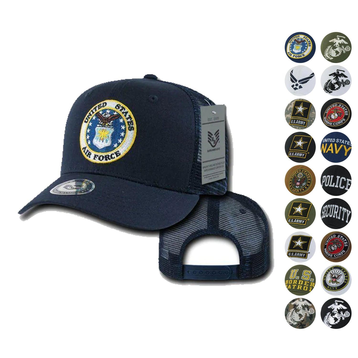 Army Air Force Navy Marines Police Security Military Back to Basics Trucker Baseball Hats Caps-AIR FORCE - NAVY-