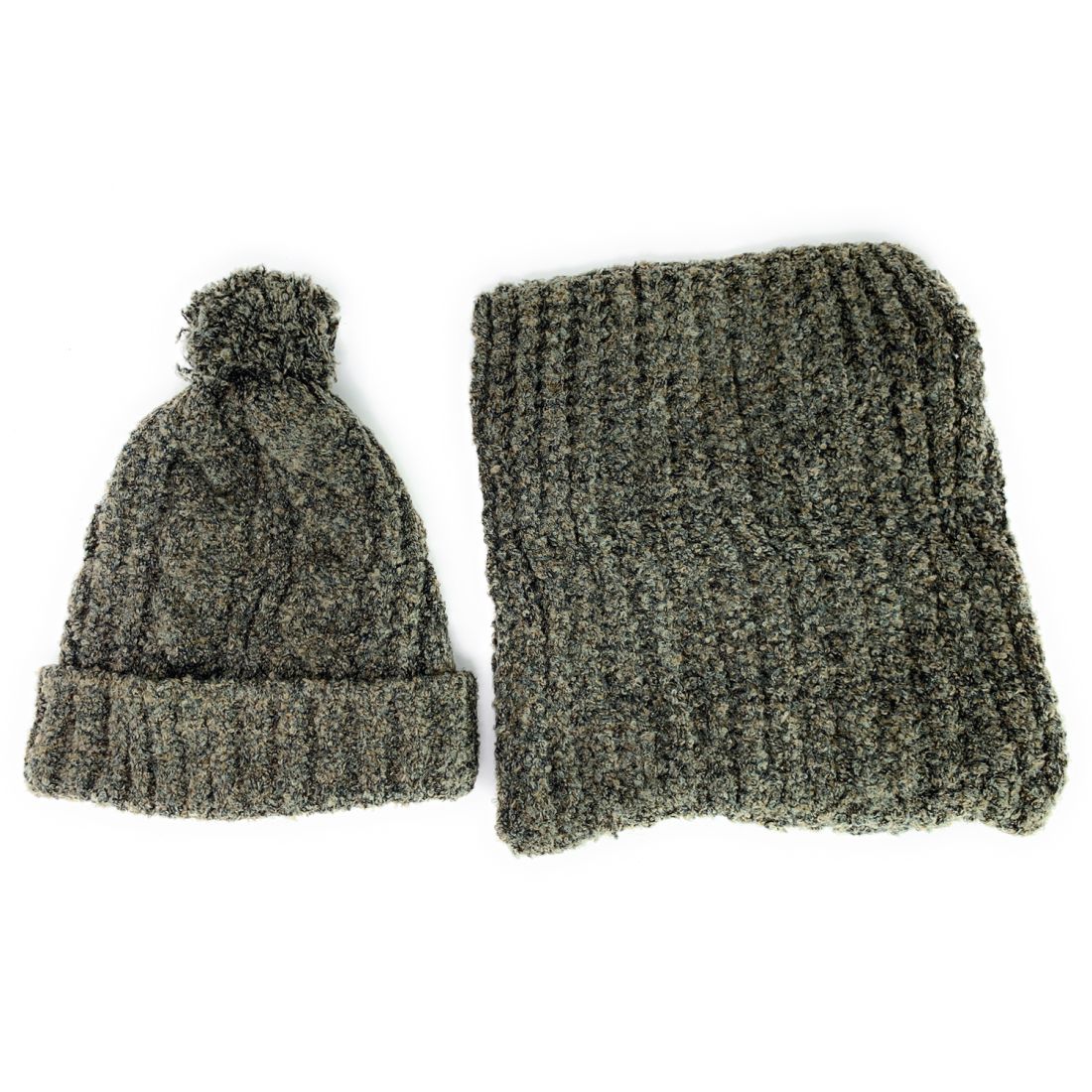 Empire Cove 2 Piece Knit Cuff Beanie Scarf Gift Set Pom Pom Winter-Gray-