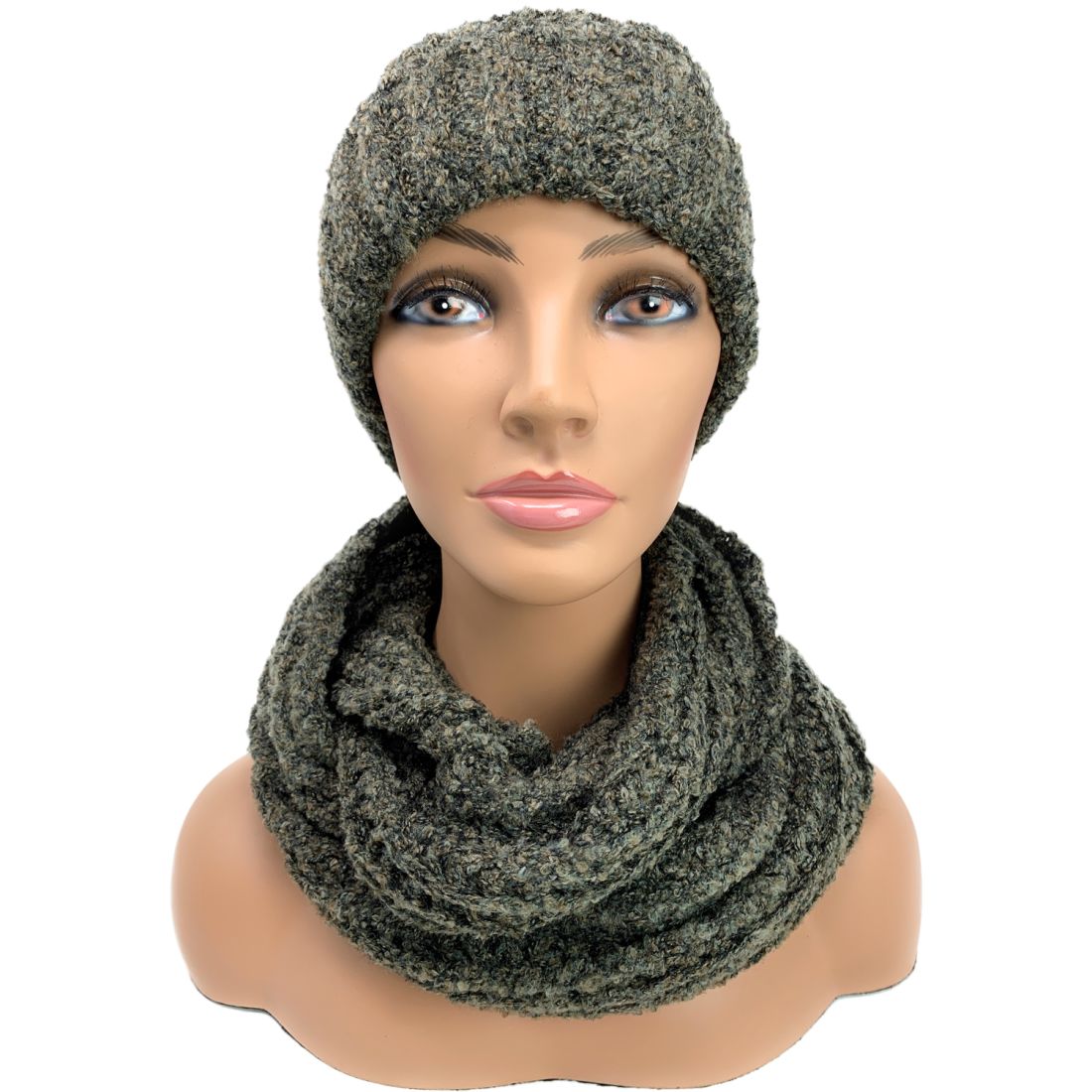 Empire Cove 2 Piece Knit Cuff Beanie Scarf Gift Set Pom Pom Winter-Gray-
