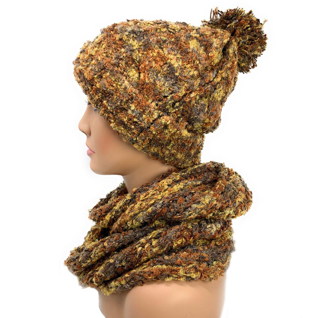 Empire Cove 2 Piece Knit Cuff Beanie Scarf Gift Set Pom Pom Winter-Brown-