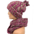 Empire Cove 2 Piece Knit Cuff Beanie Scarf Gift Set Pom Pom Winter-Purple-